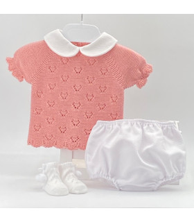 Jubón y Braguita Piqué Rosa Empolvado-Blanco  Primavera-Verano  Conjunto de jubón