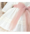 Vestido y Capota Tul Bordado y Lazo Rosa  Ceremonia  Conjunto vestido y capota en tul bordado