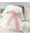 Vestido y Capota Tul Bordado y Lazo Rosa  Ceremonia  Conjunto vestido y capota en tul bordado