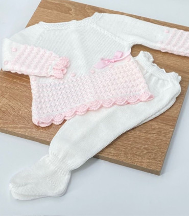 Conjunto Polaina Bebé Motas Rosa  Primavera-Verano    bebé, motas, rosa, polaina, conjunto