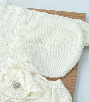 Conjunto Polaina Con Capota Bebé Pasacintas y Encaje  Inicio    capota, polaina, bebé