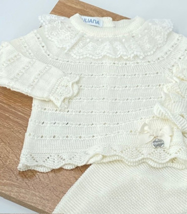 Conjunto Polaina Con Capota Bebé Pasacintas y Encaje  Inicio    capota, polaina, bebé