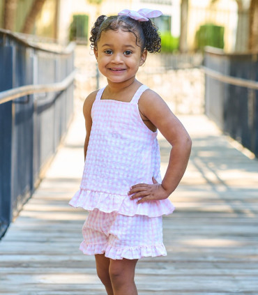 Conjunto Vichy Rosa Niña  Inicio    niña, conjunto, vichy, rosa |Confetti Bebe