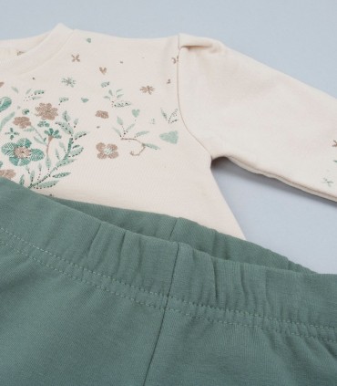 Conjunto Sudadera y legging Niña Flores Verdes  Inicio  Temporada Otoño-Invierno.  niña