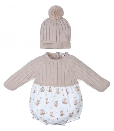 Pelele Con Gorrito Beig  Inicio  Este adorable pelele para bebé con gorrrito a juego es una