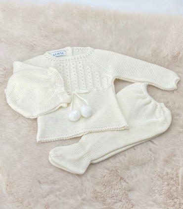 Conjunto Polaina Trenzas Crudo Juliana  Inicio  Conjunto ideal de primera puesta para bebé.