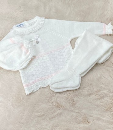 Conjunto Polaina Rombos Blanco-Rosa Juliana  Inicio  Conjunto ideal de primera puesta para