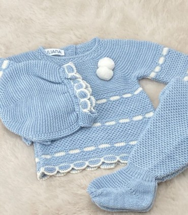 Conjunto Polaina Pasacintas Azul-Crudo Juliana  Inicio    pasacintas, crudo, azul, polaina