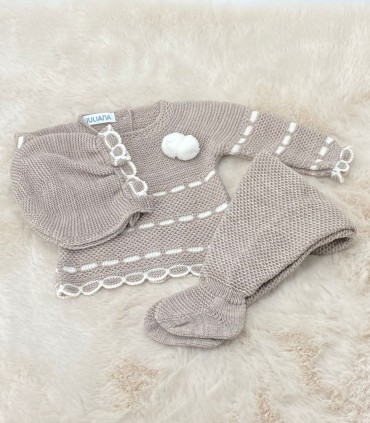 Conjunto Polaina Pasacintas Vison-Crudo Juliana  Inicio  Conjunto ideal de primera puesta para