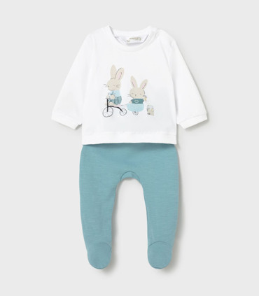 Conjunto polaina y sudadera Mayoral bebé niño turquesa y blanco  Primavera-Verano  Conjunto de