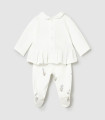 Conjunto polaina y camiseta Mayoral bebé niña crudo osito  Primavera-Verano  Conjunto de