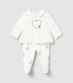 Conjunto polaina y camiseta Mayoral bebé niña crudo osito  Primavera-Verano  Conjunto de