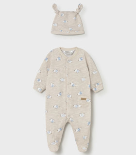 Pelele con gorrito Mayoral recién nacido topo elefantitos  Primavera-Verano  Pelele con