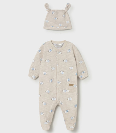 Pelele con gorrito Mayoral recién nacido topo elefantitos  Primavera-Verano  Pelele con