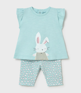 Conjunto legging estampado Mayoral bebé niña azul anís  Inicio  Conjunto de legging estampado