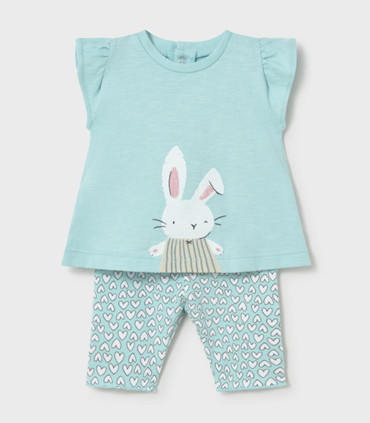 Conjunto legging estampado Mayoral bebé niña azul anís  Inicio  Conjunto de legging estampado