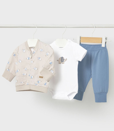 Chándal Mayoral bebé niño azul marea con body elefante  Primavera-Verano  Chándal de 3 piezas