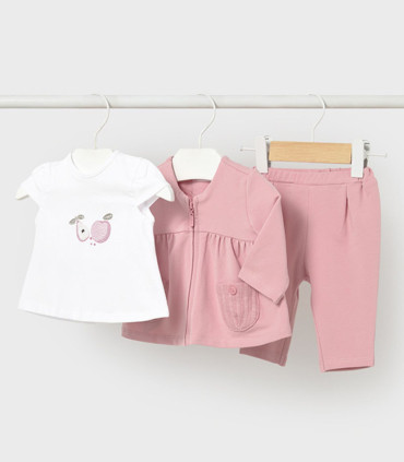 Chándal 3 piezas Mayoral bebé niña rosa  Primavera-Verano  Chándal de 3 piezas con camiseta