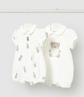 Pack 2 peleles cortos Mayoral bebé niña crudo bordados  Inicio  Pack de 2 peleles cortos