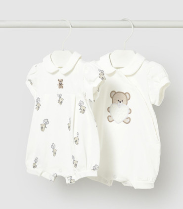 Pack 2 peleles cortos Mayoral bebé niña crudo bordados  Inicio  Pack de 2 peleles cortos