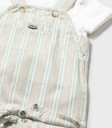 Peto rayas y camiseta Mayoral bebé niño verde agua  Inicio  Conjunto de peto y camiseta para