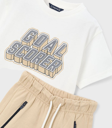 Conjunto pantalón corto y camiseta Mayoral niño blanco nuez  Inicio  Conjunto de pantalón
