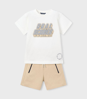 Conjunto pantalón corto y camiseta Mayoral niño blanco nuez  Inicio  Conjunto de pantalón