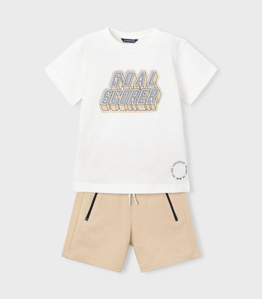 Conjunto pantalón corto y camiseta Mayoral niño blanco nuez  Inicio  Conjunto de pantalón