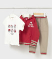 Chándal 3 piezas Mayoral niño beige y rojo  Inicio  Chándal de 3 piezas con camiseta para niño