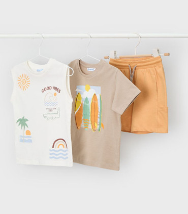 Conjunto 3 piezas punto Mayoral niño diseño surf  Inicio  Conjunto de 3 piezas en punto para