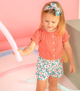 Conjunto top y pantalón corto Babybol niña flores con turbante  Inicio  Conjunto de top y