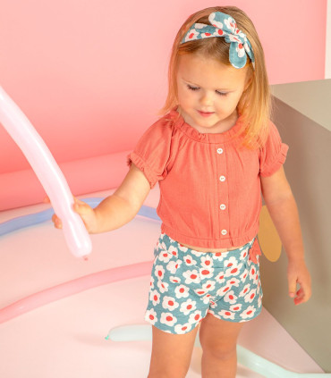 Conjunto top y pantalón corto Babybol niña flores con turbante  Inicio  Conjunto de top y