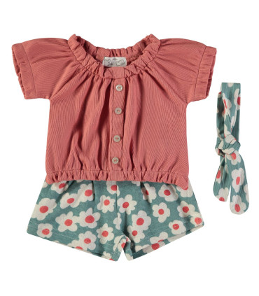 Conjunto top y pantalón corto Babybol niña flores con turbante  Inicio  Conjunto de top y