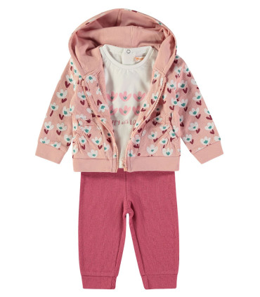 Conjunto 3 piezas niña Babybol chaqueta capucha flores  Inicio  Conjunto de 3 piezas para niña