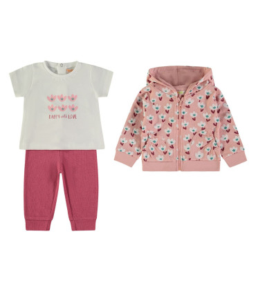 Conjunto 3 piezas niña Babybol chaqueta capucha flores  Inicio  Conjunto de 3 piezas para niña