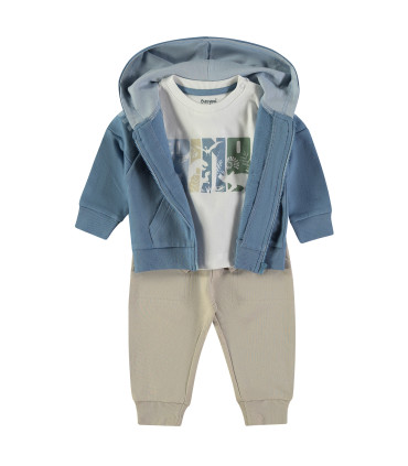Chándal 3 piezas Babybol niño beige y azul con capucha  Inicio  Chándal de 3 piezas para niño