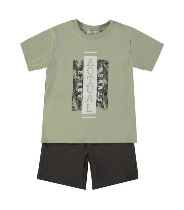 Conjunto pantalón corto y camiseta Babybol niño gris y verde  Inicio  Conjunto de pantalón