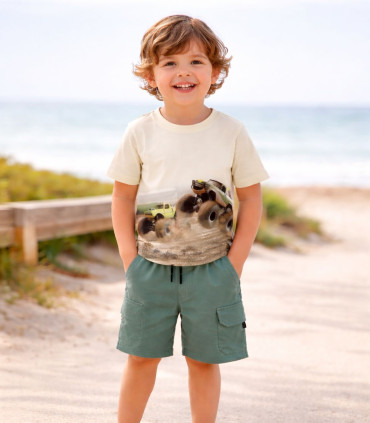Conjunto Mayoral niño camiseta coches y pantalón corto verde  Inicio  Conjunto de pantalón