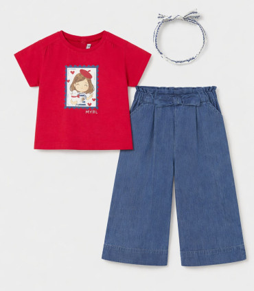 Conjunto pantalón vaquero y camiseta con diadema Mayoral niña  Inicio  Conjunto de pantalón
