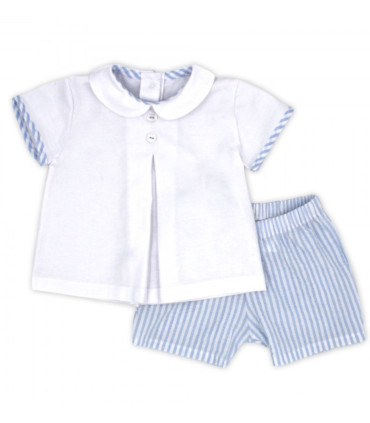 Conjunto Pantalón Corto Bebé Niño Rayas Azul  Bebé    rayas, niño, conjunto, pantalón, bebé